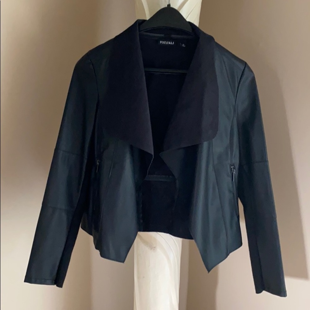 Roz & Ali Black Faux Leather & Suede Moto Jacket